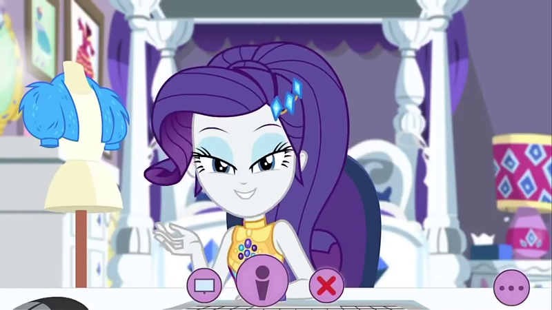 2050019 - safe, screencap, rarity, equestria girls, equestria girls series,  festival looks, spoiler:eqg series (season 2), bed, clothes, female, geode  of shielding, jacket, keyboard, lamp, lidded eyes, looking at you, magical  geodes,