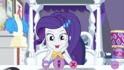 Size: 800x450 | Tagged: safe, screencap, rarity, equestria girls, equestria girls series, festival looks, g4, spoiler:eqg series (season 2), animated, bed, chair, cheek squish, clothes, cute, fabulous, female, geode of shielding, gif, jacket, keyboard, lamp, magical geodes, mannequin, ponytail, pose, raribetes, rarity is a marshmallow, rarity's bedroom, solo, squishy cheeks