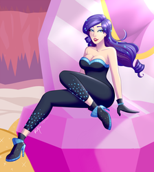 Size: 1800x2012 | Tagged: safe, artist:emberfan11, rarity, human, equestria girls, g4, the other side, ankle boots, bare shoulders, beautiful, bedroom eyes, boots, breasts, busty rarity, cleavage, clothes, fabulous, female, gloves, high heel boots, high heels, human coloration, humanized, lidded eyes, shoes, sleeveless, smiling, solo, strapless, unitard