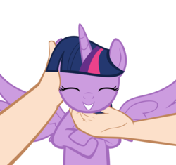 Size: 10417x9775 | Tagged: safe, artist:ace play, twilight sparkle, alicorn, human, pony, g4, absurd resolution, chin scratch, cute, eyes closed, female, grin, hand, human on pony petting, mare, offscreen character, offscreen human, petting, pov, show accurate, simple background, smiling, spread wings, transparent background, twiabetes, twilight sparkle (alicorn), vector, wings