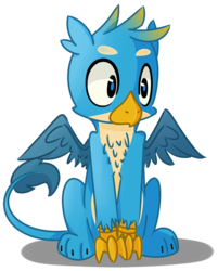 Size: 1024x1274 | Tagged: safe, artist:pointdelta, gallus, griffon, g4, birb, chest fluff, cute, gallabetes, male, quadrupedal, simple background, sitting, solo, spread wings, transparent background, wings