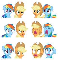 Size: 6000x6000 | Tagged: safe, artist:dewlshock, applejack, rainbow dash, earth pony, pegasus, pony, castle mane-ia, g4, :o, duo, expressions, eyes closed, facial expressions, female, mare, open mouth, reaction image, scared, screaming, simple background, transparent background, vector, wide eyes