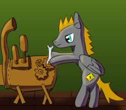 Size: 2537x2218 | Tagged: safe, artist:platinumdrop, oc, oc only, oc:platinumdrop, pegasus, pony, high res, male, solo, stallion, steam engine, steampunk, wrench