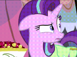 Size: 540x404 | Tagged: safe, screencap, starlight glimmer, pony, g4, rock solid friendship, animated, cropped, discovery family logo, faic, female, floppy ears, gif, lip bite, looking around, saddle bag, solo, sweat