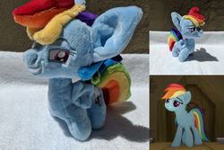 Size: 2382x1587 | Tagged: safe, artist:plushbyanto, rainbow dash, pegasus, pony, g4, my little pony: the movie, big ears, chibi, female, folded wings, grin, irl, lidded eyes, mare, minky, photo, plushie, smiling, smirk, smug, solo, wings