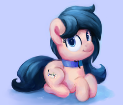 Size: 2897x2484 | Tagged: safe, artist:aemuhn, oc, oc only, oc:crescend cinnamon, earth pony, pony, :t, female, high res, looking at you, lying down, mare, smiling, solo