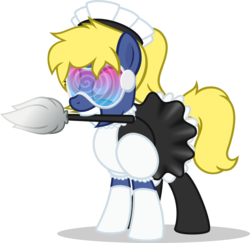 Size: 1380x1343 | Tagged: safe, artist:nxzc88, oc, oc only, oc:naveen numbers, pony, choker, clothes, commission, dress, duster, female, grin, hypnogear, hypnogoggles, hypnosis, hypnotized, maid, maid headdress, mare, mouth hold, ponytail, show accurate, simple background, skirt, smiling, socks, solo, swirly eyes, transparent background, vector, visor