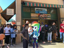 Size: 750x564 | Tagged: safe, rainbow dash, human, equestria girls, g4, equestria girls in real life, irl, irl human, photo, pike place chowder, pike place market, real life background, restaurant, seattle
