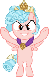 Size: 718x1112 | Tagged: safe, cozy glow, pony, g4, school raze, caption, evil grin, female, flying, grin, image macro, smiling, solo, text, vector