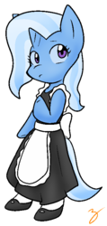 Size: 349x736 | Tagged: safe, artist:zutcha, trixie, pony, semi-anthro, g4, arm hooves, bipedal, clothes, female, maid, signature, simple background, solo, transparent background
