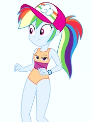 Size: 1536x2048 | Tagged: safe, artist:draymanor57, derpibooru exclusive, rainbow dash, scootaloo, equestria girls, g4, clothes, clothing transformation, female, inanimate tf, one-piece swimsuit, sleeveless, swimsuit, transformation