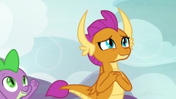 Size: 1920x1080 | Tagged: safe, screencap, smolder, spike, dragon, g4, my little pony: friendship is magic, sweet and smoky