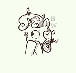 Size: 1585x1538 | Tagged: safe, artist:hu乘云, sweetie belle, pony, g4, leaves, surprised, twig