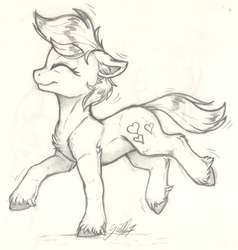 Size: 1404x1477 | Tagged: safe, artist:gaelledragons, oc, oc only, oc:vital sparkle, earth pony, pony, eyes closed, monochrome, smiling, solo, traditional art