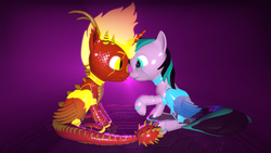 Size: 3840x2160 | Tagged: safe, artist:phoenixtm, oc, oc:archie cloud, oc:delta firedash, alicorn, dracony, hybrid, pony, robot, robot pony, 3d, 4k, :p, alicorn oc, cute, happy, high res, mane of fire, nuzzling, oc x oc, robot dracony, shipping, source filmmaker, tongue out, weapons-grade cute, wings