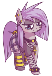 Size: 605x875 | Tagged: safe, artist:dsp2003, artist:jargon scott, oc, oc only, oc:nada phase, earth pony, pony, ankh, blushing, clothes, cute, ear piercing, female, goth, lidded eyes, looking at you, makeup, mare, piercing, plaid skirt, shoes, simple background, skirt, smiling, solo, transparent background
