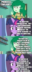 Size: 500x1121 | Tagged: safe, edit, edited screencap, screencap, the great seedling, twilight sparkle, wallflower blush, alicorn, comic:the epilogue, equestria girls, equestria girls specials, g4, going to seed, my little pony equestria girls: better together, my little pony equestria girls: forgotten friendship, comic, fanfic art, implied apple bloom, school of friendship, screencap comic, twilight sparkle (alicorn)