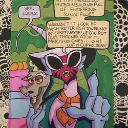 Size: 640x640 | Tagged: artist needed, source needed, useless source url, safe, idw, cosmos, discord, friendship is magic #76, g4, speech bubble, sunglasses, traditional art