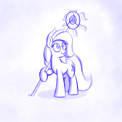 Size: 1200x1200 | Tagged: safe, artist:php111, oc, oc only, oc:safe haven, pony, 4chan, drawthread, female, mare, monochrome, sketch, solo, staff
