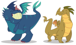 Size: 7919x4714 | Tagged: safe, artist:dragonchaser123, amarant, thod, dragon, g4, sweet and smoky, absurd resolution, background dragon, duo, eyes closed, grin, quadrupedal, simple background, smiling, teenaged dragon, transparent background, vector