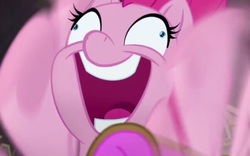 Size: 1294x808 | Tagged: safe, screencap, pinkie pie, earth pony, pony, g4, my little pony: the movie, derp, faic, female, grin, insanity, laughing, mare, open mouth, ponk, shrunken pupils, smiling, wide smile