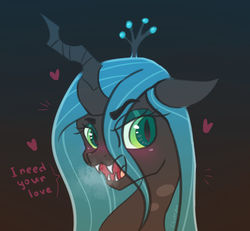 Size: 1024x946 | Tagged: safe, artist:cleverpon, queen chrysalis, changeling, changeling queen, g4, crown, female, hungry, jewelry, looking at you, regalia, solo