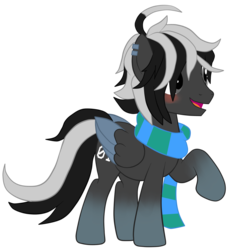 Size: 1483x1606 | Tagged: safe, artist:astralodyssey, oc, oc only, oc:astral odyssey, pegasus, pony, ahoge, androgynous, base used, blushing, clothes, piercing, scarf, solo