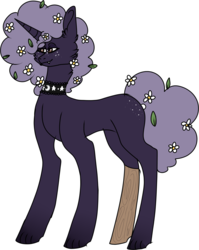 Size: 2359x2962 | Tagged: safe, artist:northlis, oc, oc only, oc:night flowers, pony, unicorn, amputee, blank flank, choker, female, flower, flower in hair, freckles, high res, leaf, mare, prosthetic limb, prosthetics, simple background, solo, white background, wood