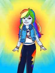Size: 1536x2048 | Tagged: safe, rainbow dash, equestria girls, g4, my little pony equestria girls: better together, female, rainbow background, solo
