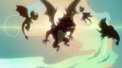 Size: 2100x1180 | Tagged: safe, screencap, billy, clump, garble, spear (g4), dragon, g4, sweet and smoky, flying, group, male, quartet, spread wings, teenaged dragon, wings