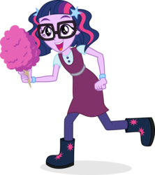 Size: 3756x4235 | Tagged: safe, artist:punzil504, sci-twi, twilight sparkle, equestria girls, g4, adorkable, base used, boots, clothes, clothes swap, cotton candy, cute, dork, dress, female, glasses, leggings, shoes, simple background, smiling, solo, transparent background, younger