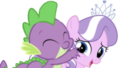 Size: 652x354 | Tagged: safe, edit, editor:undeadponysoldier, diamond tiara, spike, dragon, earth pony, pony, g4, adorable face, crack shipping, cute, cute smile, daaaaaaaaaaaw, diamondbetes, eyes closed, female, filly, foal, happy, hug, hug from behind, jewelry, male, open mouth, ship:spiketiara, shipping, simple background, smiling, straight, tiara, white background
