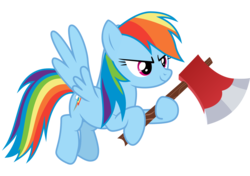 Size: 2334x1645 | Tagged: safe, artist:sonofaskywalker, rainbow dash, pegasus, pony, g4, the beginning of the end, axe, female, hoof hold, mare, simple background, smiling, solo, transparent background, vector, weapon