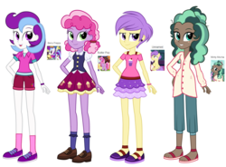 Size: 2448x1800 | Tagged: safe, artist:thecheeseburger, berry preppy, berry sweet, butter pop, minty mocha, pony, equestria girls, g4, background pony, equestria girls-ified, feet, female, friendship student, sandals