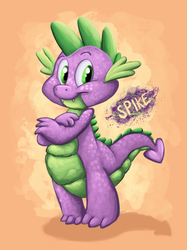Size: 672x900 | Tagged: safe, artist:samael, spike, dragon, g4, crossed arms, cute, fangs, male, smiling, solo, spikabetes, tail