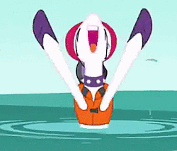 Size: 367x312 | Tagged: safe, edit, edited screencap, screencap, princess celestia, alicorn, pony, between dark and dawn, g4, animated, cropped, excited, female, goth, helmet, lifejacket, makeup, nose in the air, party hard, punklestia, river, running makeup, solo