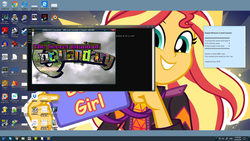 Size: 1920x1080 | Tagged: safe, screencap, sunset shimmer, equestria girls, g4, best human, desktop, game, greetings, microsoft windows, ms-dos, windows 10