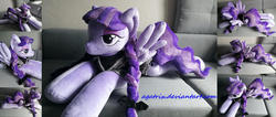 Size: 1600x677 | Tagged: safe, artist:agatrix, inky rose, pegasus, pony, g4, braid, clothes, couch, dress, female, goth, irl, life size, mare, panties, photo, plushie, prone, solo, underwear