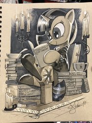 Size: 1536x2048 | Tagged: safe, artist:andy price, idw, twilight sparkle, alicorn, pony, g4, spoiler:comic, book, candle, clothes, female, mare, reading, sitting, slippers, solo, traditional art, twilight sparkle (alicorn)