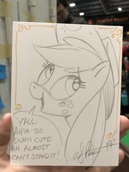 Size: 768x1024 | Tagged: safe, artist:andypriceart, applejack, earth pony, pony, g4, boasting, cowboy hat, female, grayscale, hat, mare, monochrome, pencil drawing, solo, traditional art