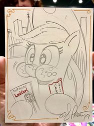 Size: 1536x2048 | Tagged: safe, artist:andy price, applejack, earth pony, pony, g4, aweeg*, big ben, eating, female, jammy dodger, london, mare, monochrome, solo, traditional art