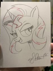 Size: 768x1024 | Tagged: safe, artist:andypriceart, sunset shimmer, pony, unicorn, g4, female, mare, monochrome, solo, traditional art