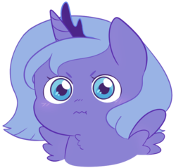 Size: 657x628 | Tagged: safe, artist:amoryoo, princess luna, alicorn, pony, g4, blushing, bust, chest fluff, crown, cute, female, filly, flustered, jewelry, lunabetes, portrait, regalia, simple background, solo, transparent background, wavy mouth, woona, younger