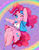 Size: 800x1018 | Tagged: safe, artist:mama--owl, pinkie pie, earth pony, anthro, semi-anthro, equestria girls, g4, arm hooves, breasts, busty pinkie pie, chestbreasts, cleavage, clothes, cute, diapinkes, female, heart eyes, knees, moe, one eye closed, open mouth, skirt, solo, wingding eyes, wink