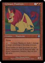 Size: 672x936 | Tagged: safe, edit, edited screencap, editor:frustration in excelsis, screencap, manny roar, manticore, pony, friendship is magic, g4, ccg, magic the gathering, solo, trading card, trading card edit