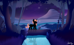 Size: 2048x1258 | Tagged: safe, artist:louisep3, pony, fanart, female, forest, silhouette, solo, starved for light