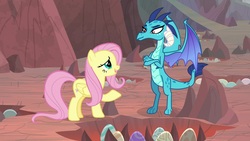 Size: 1920x1080 | Tagged: safe, screencap, fluttershy, princess ember, dragon, pegasus, pony, g4, sweet and smoky, dragon egg, dragoness, duo, female, mare