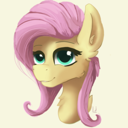 Size: 2000x2000 | Tagged: safe, artist:lulajade, fluttershy, pony, g4, bust, cheek fluff, chest fluff, ear fluff, female, high res, looking at you, mare, simple background, smiling, solo, white background