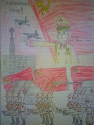 Size: 1944x2592 | Tagged: safe, artist:stamper096theater, oc, human, anthro, communism, dictator, lined paper, red army, sacred war, soviet, soviet union, tank (vehicle), traditional art