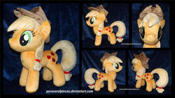 Size: 1600x902 | Tagged: safe, artist:peruserofpieces, applejack, earth pony, pony, g4, accessory, cowboy hat, female, front view, hat, irl, mare, photo, plushie, profile, rear view, solo, toy